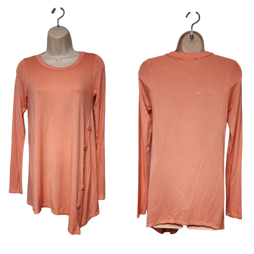 Reborn J Salmon Pink Long Sleeve Asymmetric Hem Tunic Blouse Size Small